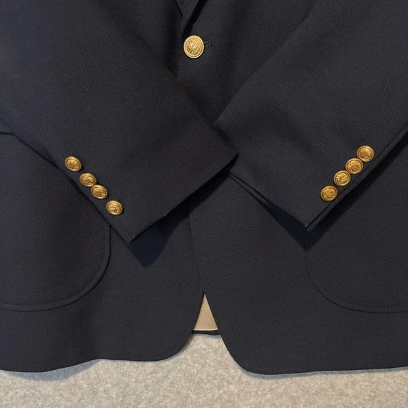 New Castle & York Men's 42L Blazer Navy Blue Gold Crest Buttons USA Vintage 90s - Picture 2 of 8